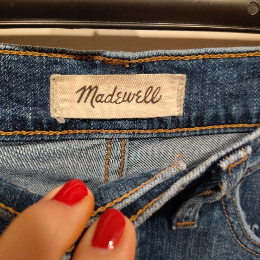 Madewell High Rise Blue Denim Shorts Sz 26 Raw Hem Travel Vacation Summer Casual - Picture 2 of 7